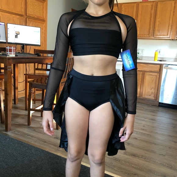 Double Platinum BLACK Mesh Crop Top- SZ M - Picture 9 of 9